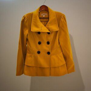 Decree M Mustard Peacoat Double Breast Ruffle Hem